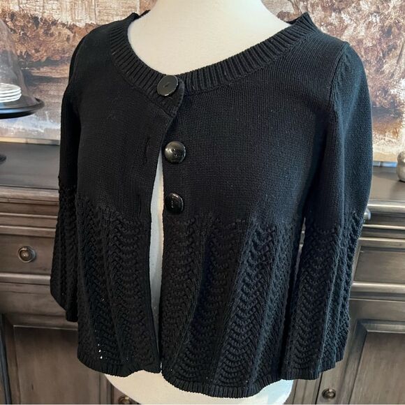 Croft & Barrow Cropped Black Cardigan Sweater Size Small - Picture 2 of 8